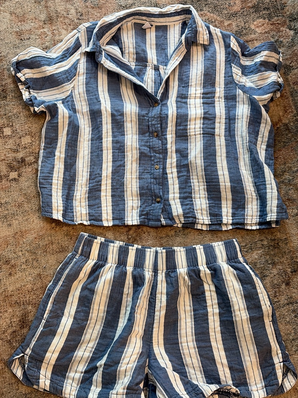 Old Navy Blue and White Striped Women’s Short Sleeve Matching Set